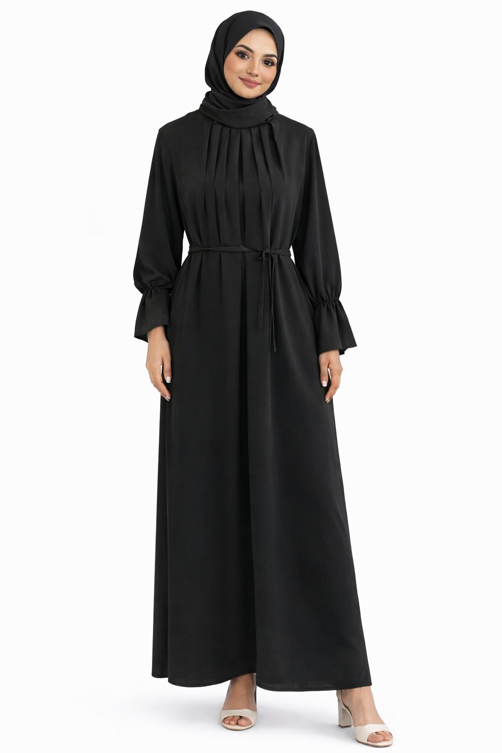 Sara Abaya mit Bindegürtel Schwarz