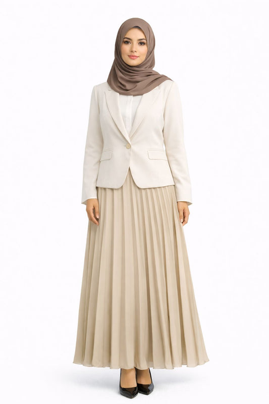 Plissee Rock in Beige - Maxi Rock Damen
