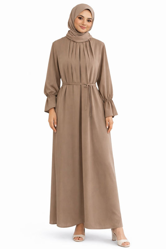 Sara Abaya  mit Bindegürtel Beige
